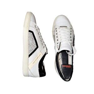 Alessandro Dell Acqua Crystal Leather Fashion Sneakers White Black EU41 US10